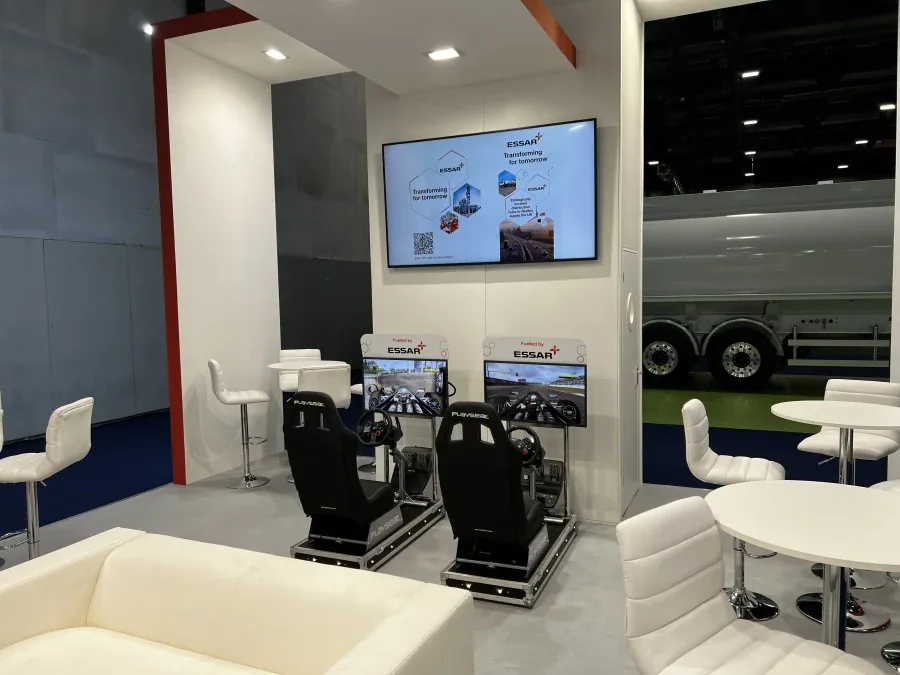 Two branded F1 simulators in an exhibition lounge