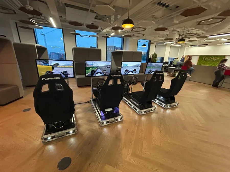 Driving simulators at an office staff engagement day