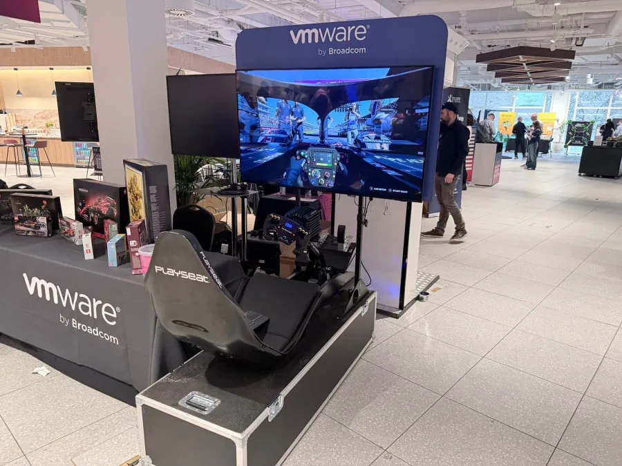 Fanatec direct drive wheel on a formula-style racing simulator
