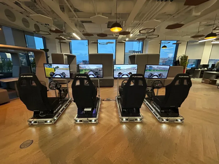 Racing simulators at an office event